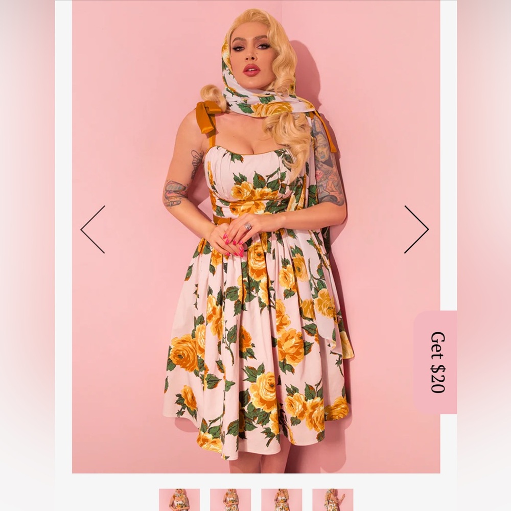 Vixen by Micheline Pitt Yellow Floral Midi Dress